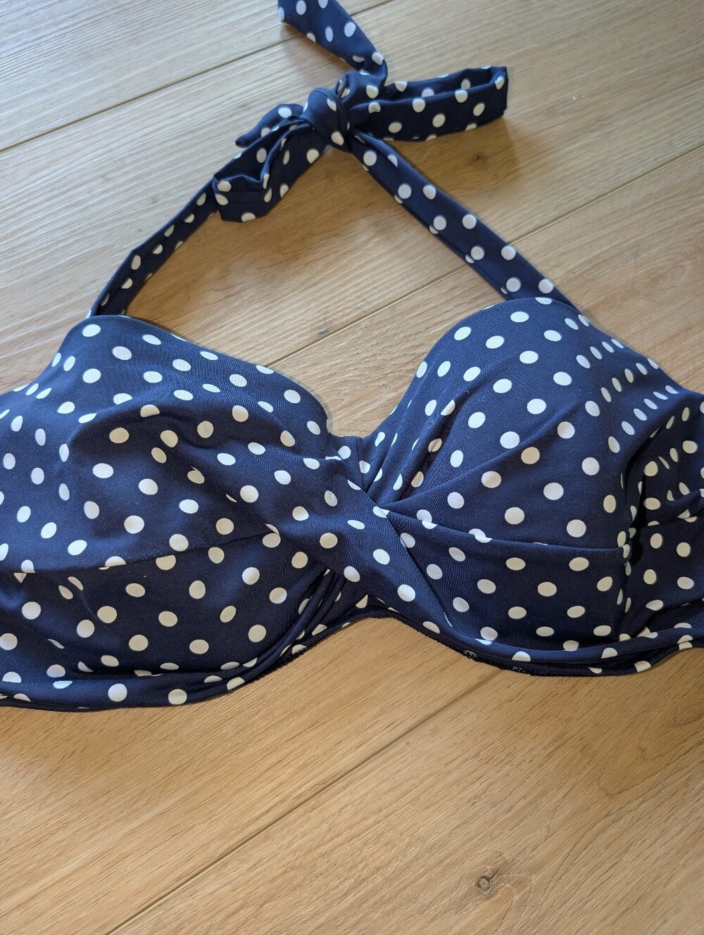 Lands End Navy & WhitePolka Dot Halter Bikini Top - Picture 2 of 5